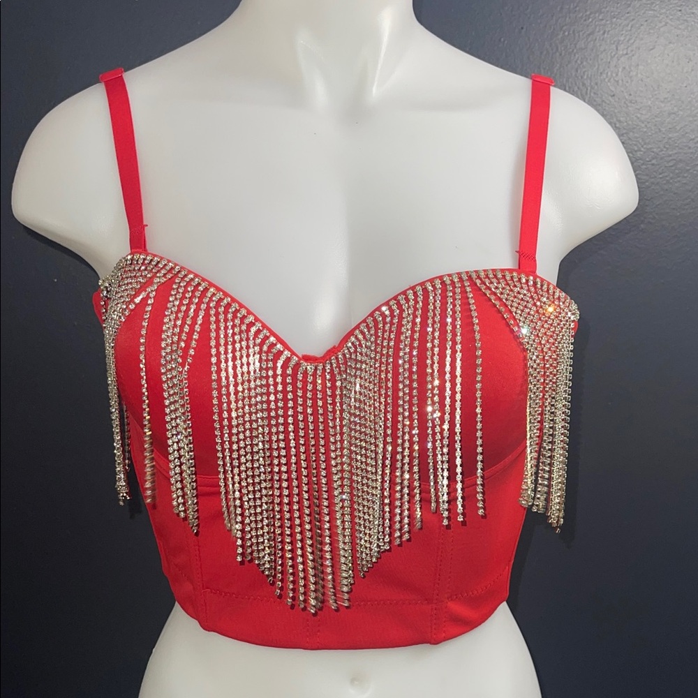 Red Rhinestone Embellished Women's Top